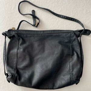 Vintage Black Perforated Leather Crossbody Zippered Purse
